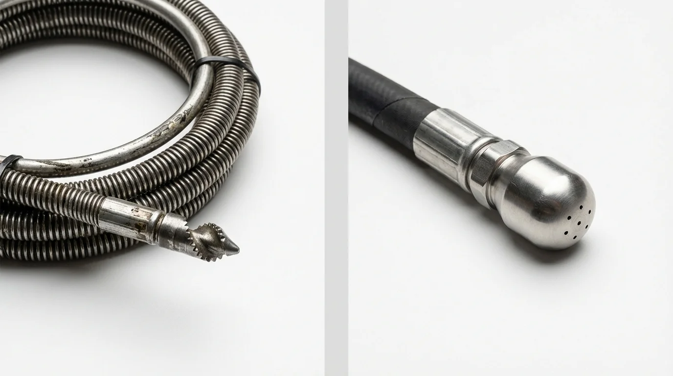 Drain snake cable and hydro jetting nozzle used for drain cleaning in Marstons Mills, MA