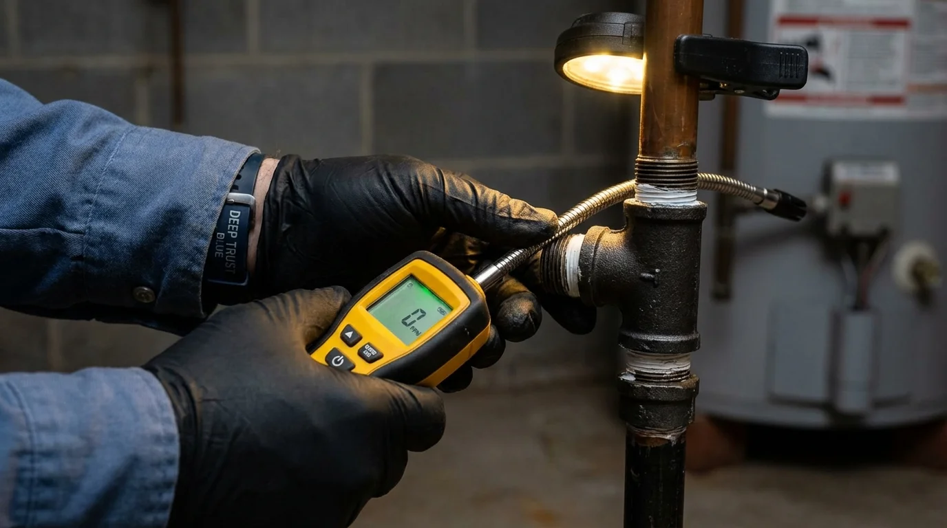 Gas leak detection with electronic sniffer by Johns Plumbing LLC in Marstons Mills