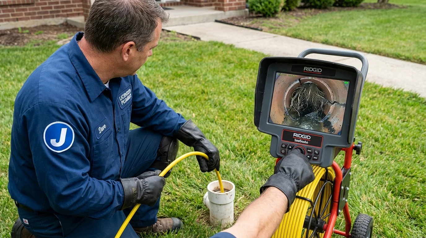 Sewer camera inspection being performed by Johns Plumbing LLC in Marstons Mills