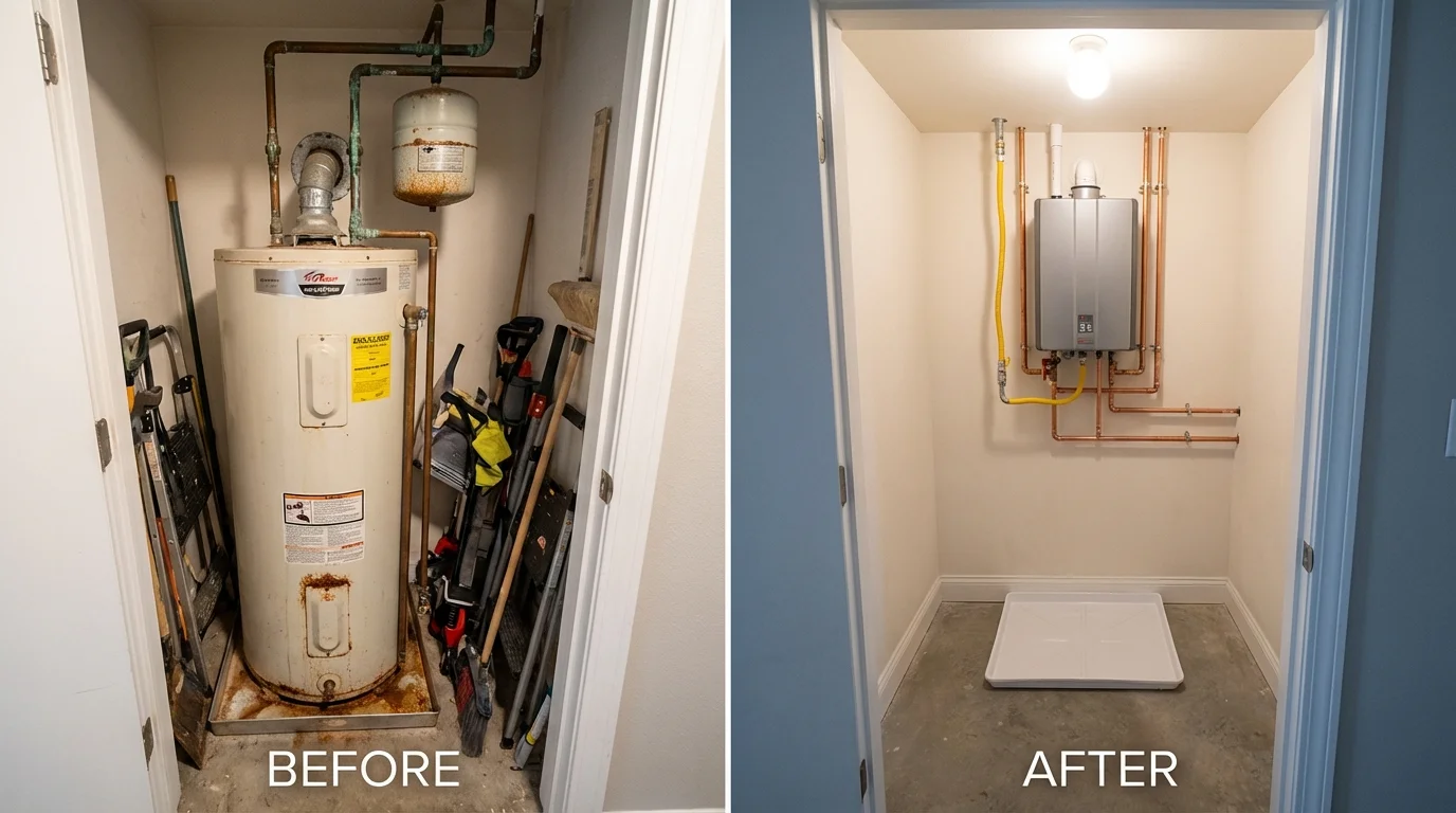 Tank water heater versus wall-mounted tankless unit comparison for Marstons Mills, MA homeowners