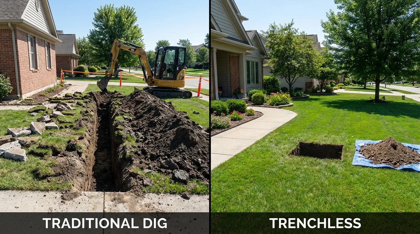 Trenchless sewer repair with minimal yard damage versus traditional excavation in Marstons Mills, MA
